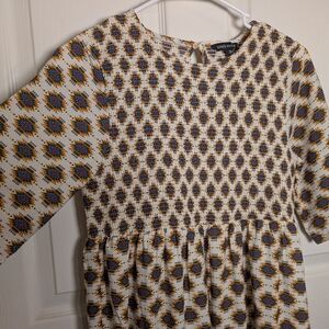 Women's SIMPLY SOUTHERN Tiered Smocked Western Pattern Dress, Small, EUC